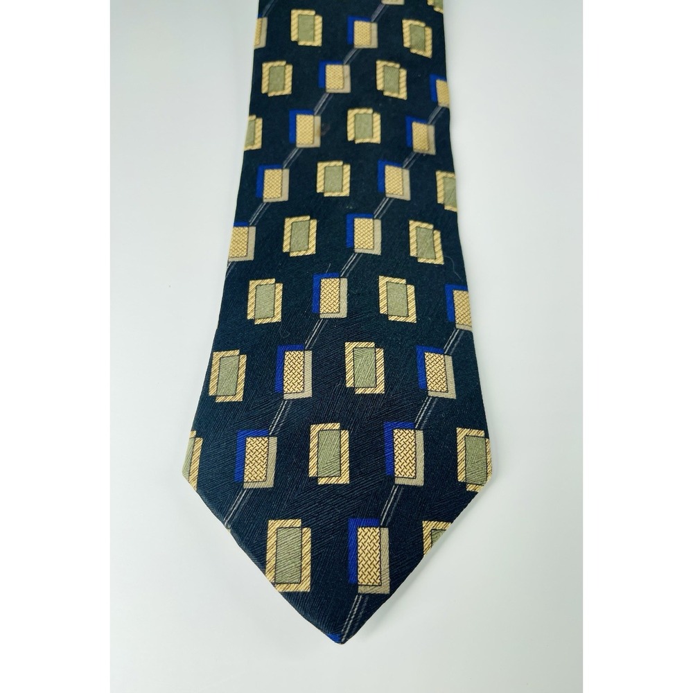 Cambridge Classics Prep School Golden Blue Square Pattern VTG All Silk Tie